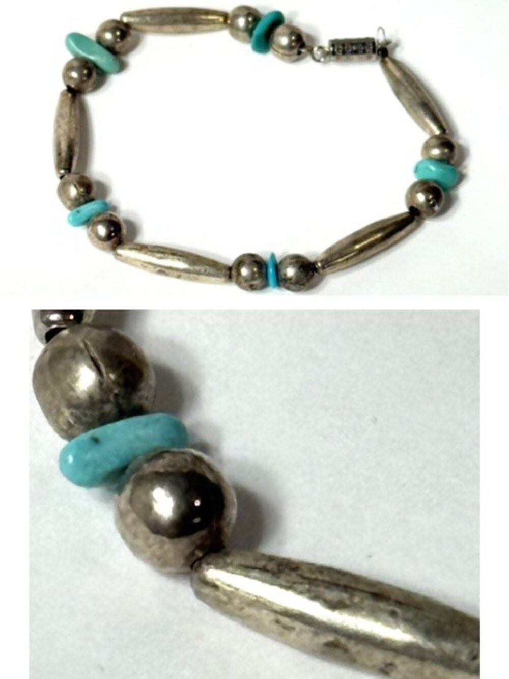 Silver and turquoise 7" bracelet.